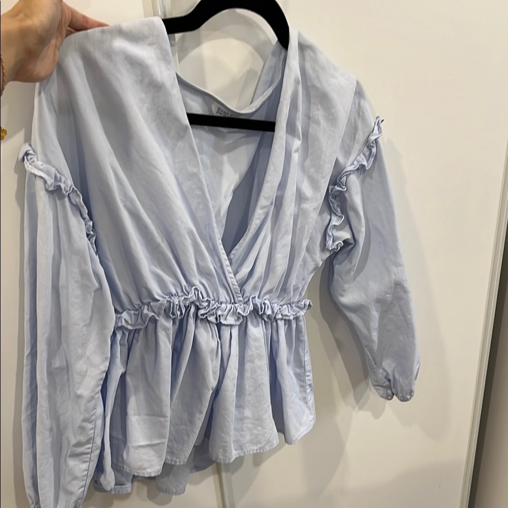 Zara Soft Blue Ruffle Blouse